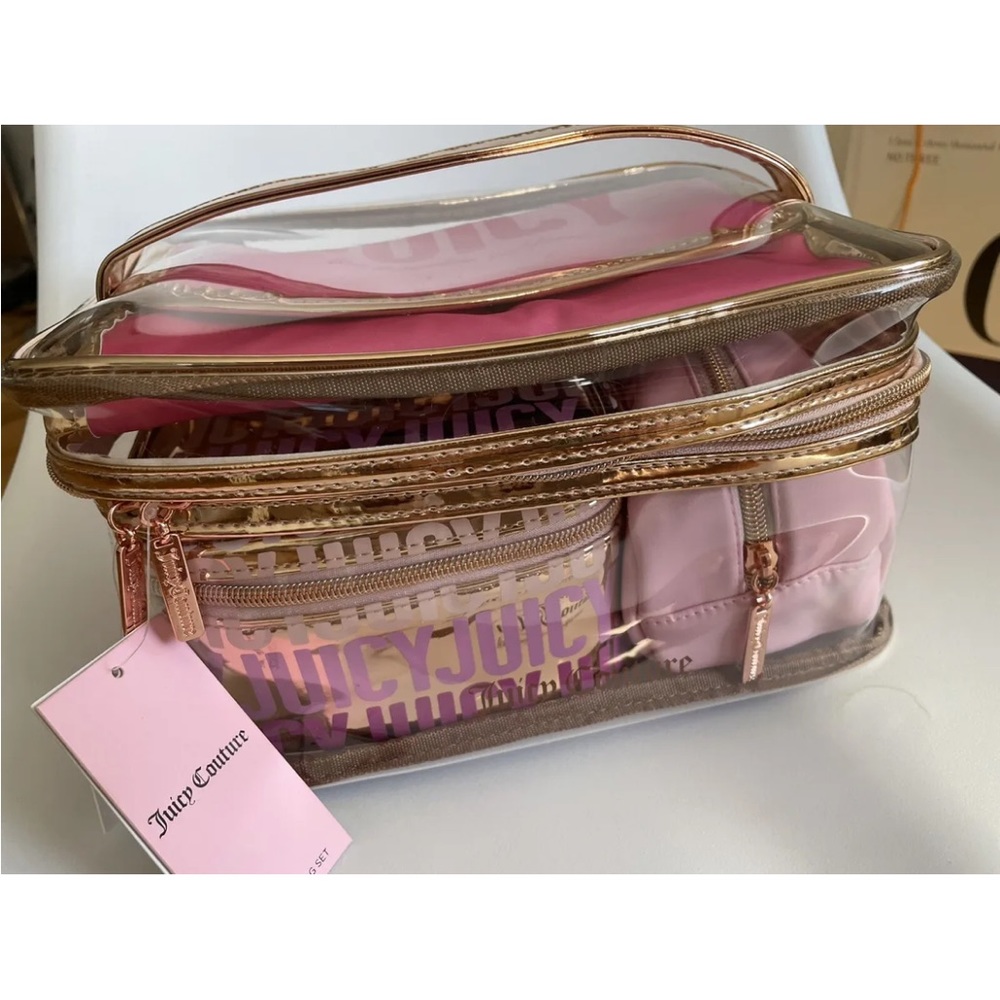 NWT Juicy Couture make up pink cosmetics bag Nested 3 Set